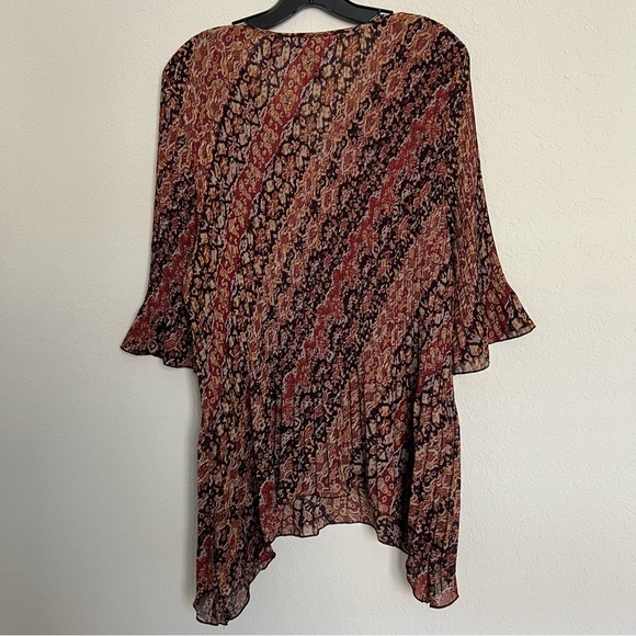 Catherines Brown Crochet Neckline Tunic Top Plus Size 1XWP Pleated Boho Mature - Picture 3 of 7